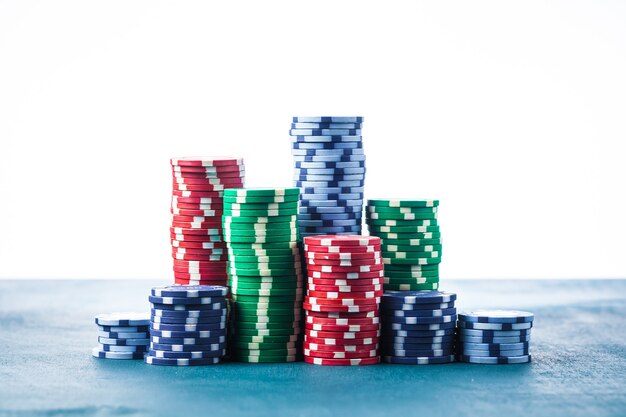 Stack of poker chips on the table