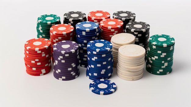 A stack of poker chips on a table