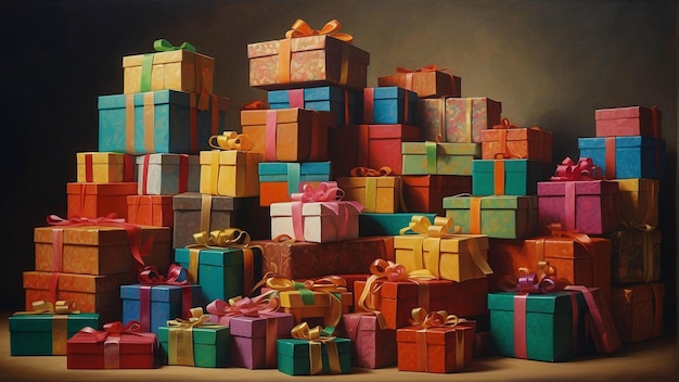 Куча подарков в красочной упаковке роскошный подарок веселый красочный ленточный делюксный фон вечеринки