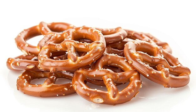 Stack of pretzels on white background