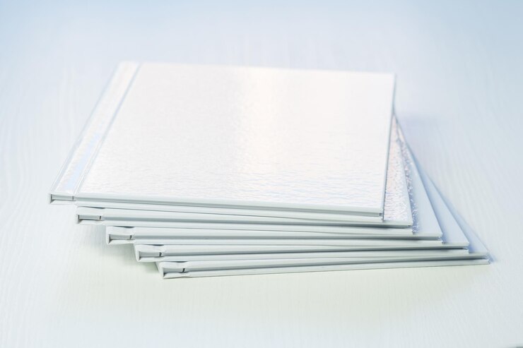 Stack of printed products closeup photo books blank covers