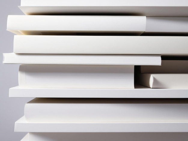 A stack of pristine white books arranged neatly
