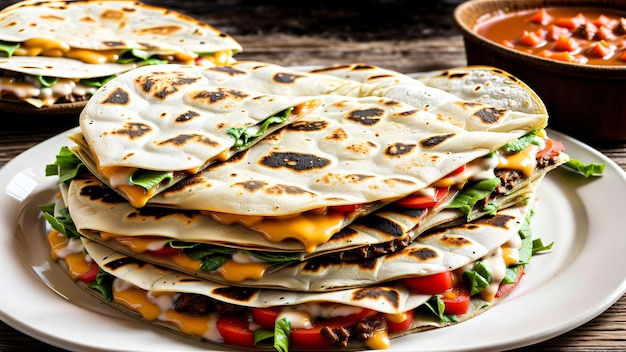 A Stack Of Quesadillas Sitting On Top Of A White Plate