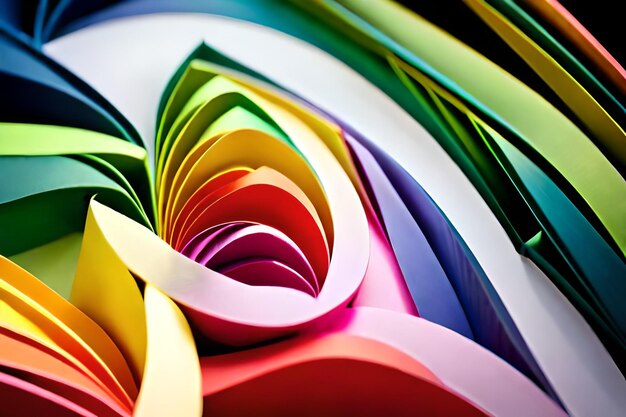 a stack of rainbow colored ribbons with a white ribbon in the middle.