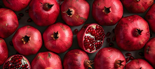 A stack of red pomegranates a superfood sits on the table