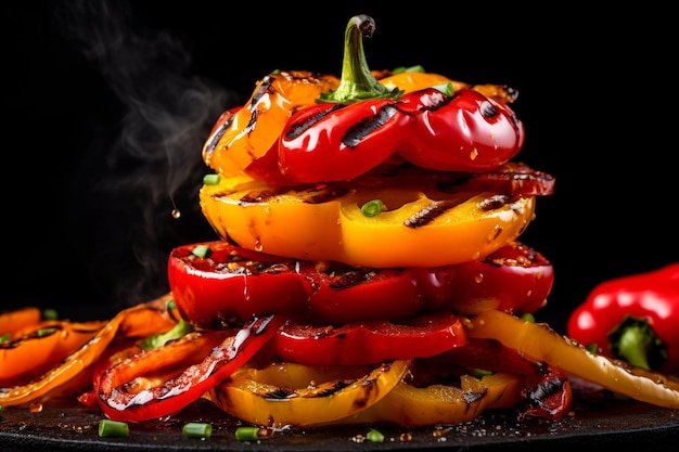 A stack of roasted capsicum slices with bell peppers uhd wallpaper stock graphic image