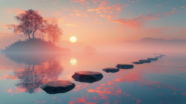 Photo stack of rocks balanced on body of water