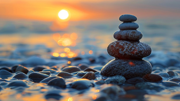 Stack of Rocks Balanced on Body of Water