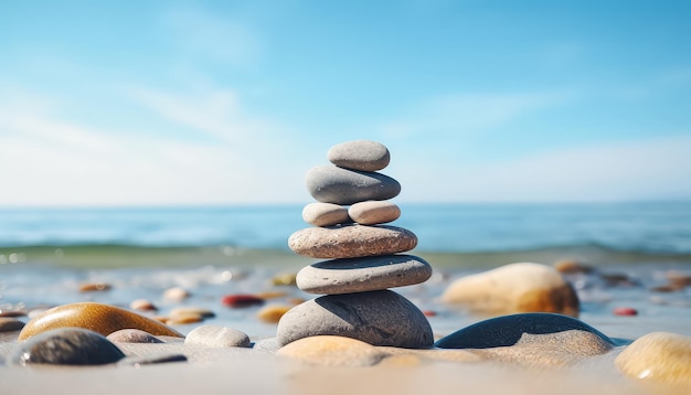 Photo a stack of rocks on a beach