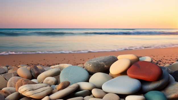 A stack of rocks on a sandy beach