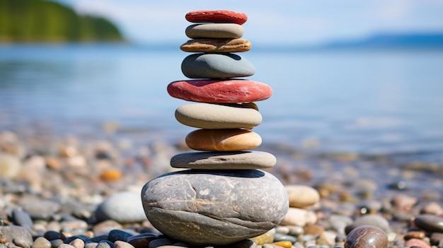 a stack of rocks sitting on top of a pebble beach