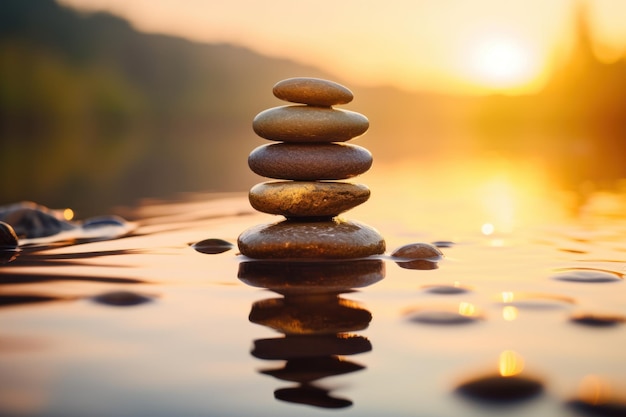 Photo a stack of rocks in water