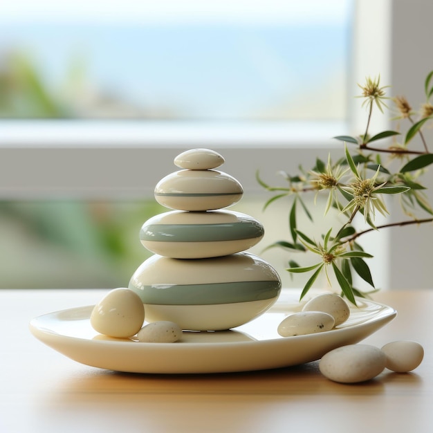 Stack of Rocks on White Plate