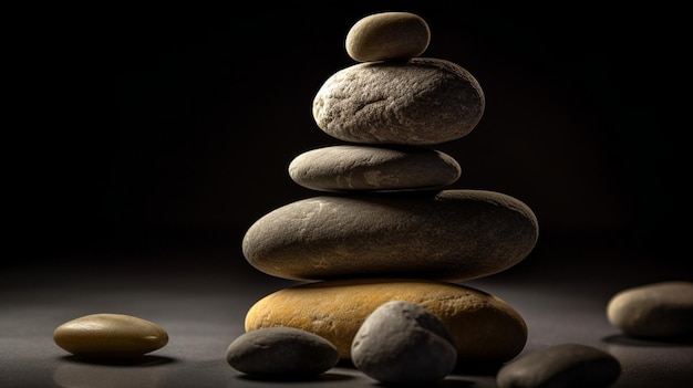 A stack of rocks with a black background