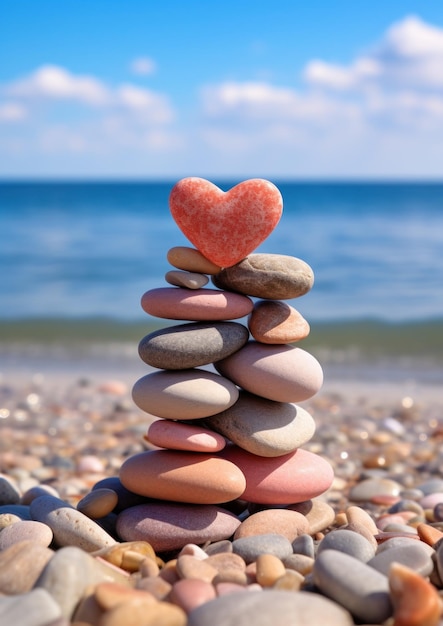 Photo a stack of rocks with a heart on top