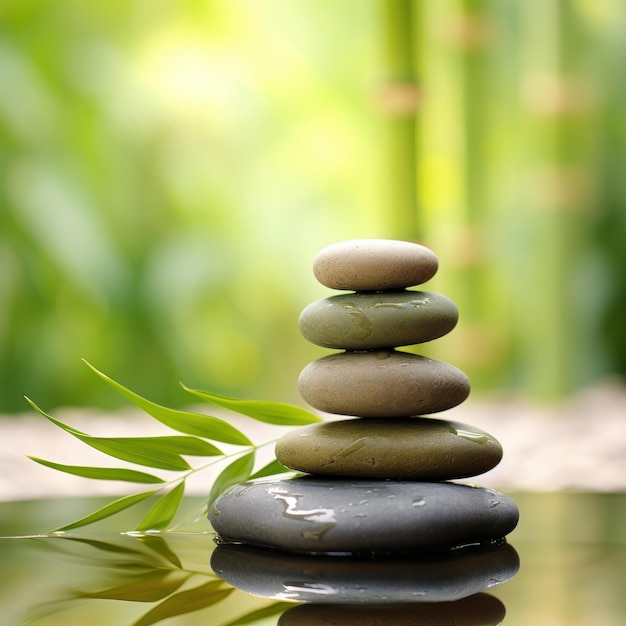 a stack of rocks with a leaf on top