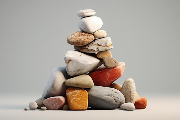 Photo a stack of rocks with a white background with a word 