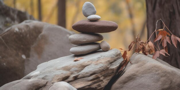 A stack of rocks with the word " on it " on the top.