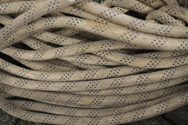 A stack of rope with a small pattern on it