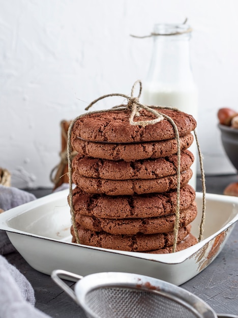 Stack of round chocolate biscuits 