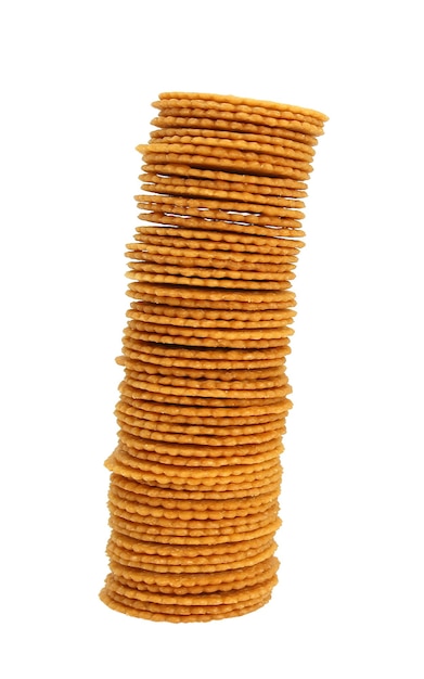 Stack round cracker isolated on white background clipping path