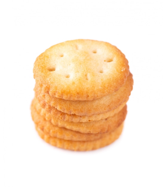 Stack round cracker isolated on white background