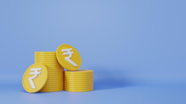 Stack of Rupee on Blue Background with Earning Profit