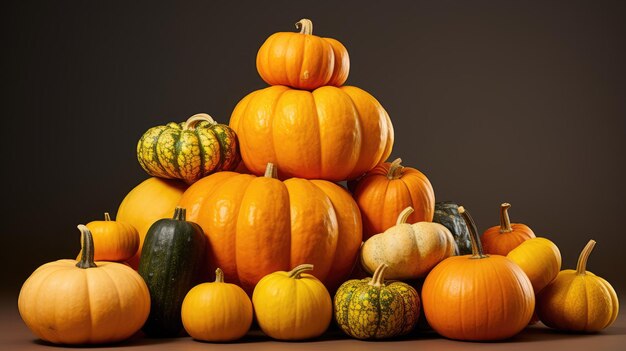 A stack of rustic pumpkins in different sizes