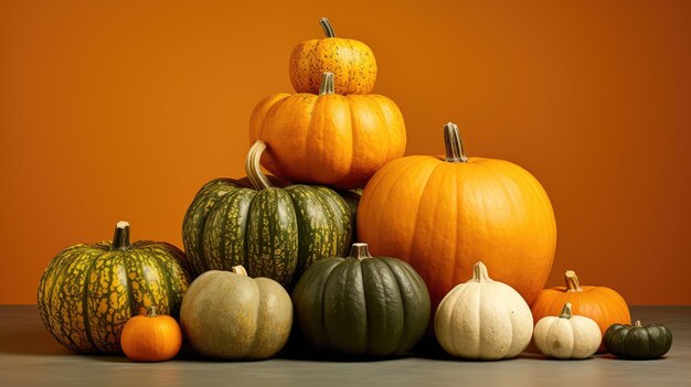 A stack of rustic pumpkins in different sizes