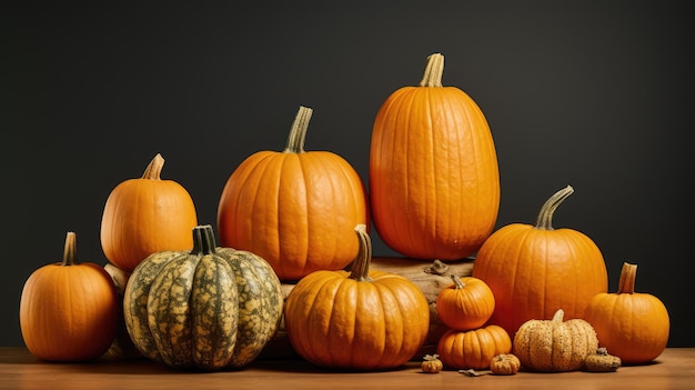 A stack of rustic pumpkins in different sizes