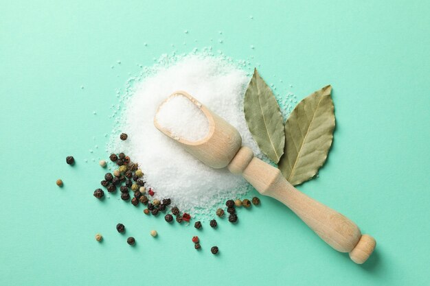 Stack of salt, scoop and spices