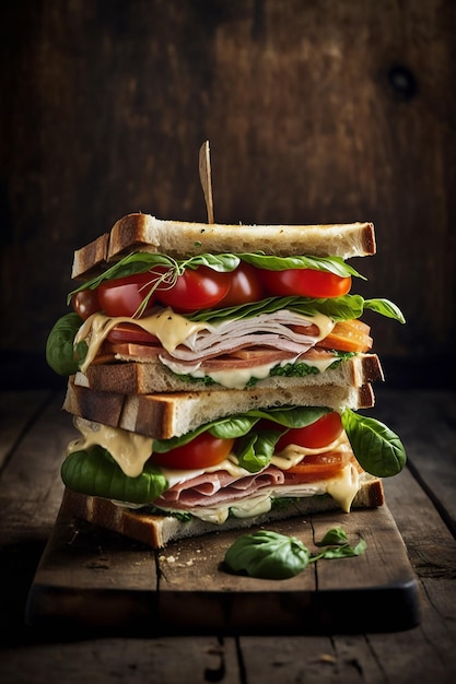 Photo a stack of sandwiches with a stack of sandwiches on top of it.