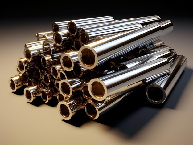 Photo a stack of shiny metal pipes generative ai