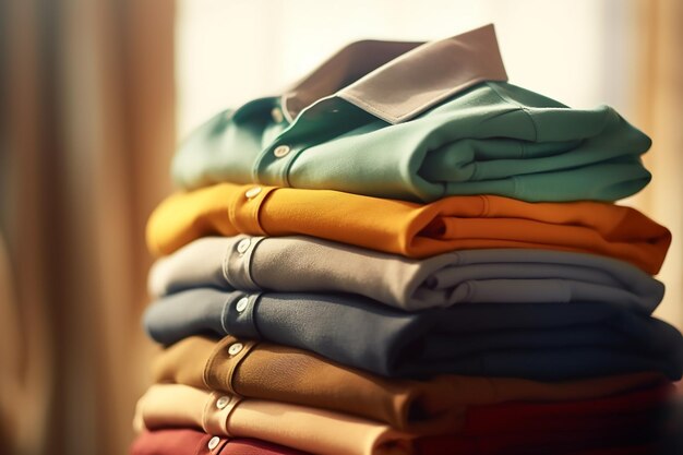 Stack of shirts on a table for laundry