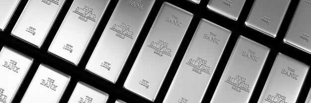 Stack of Silver Bars in the Bank Vault Abstract Background