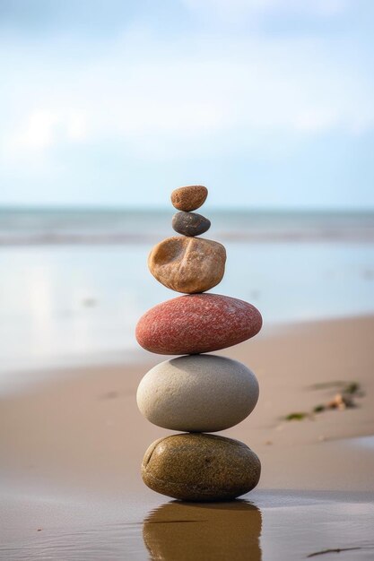 stack of smooth stones balanced in harmony on a beach created with generative ai