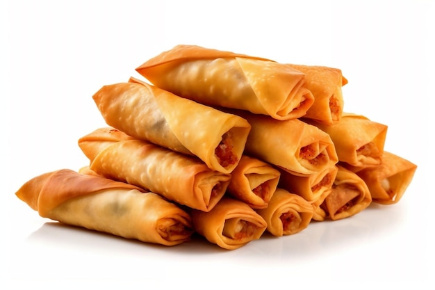 Stack of Spring Rolls on white Background AI