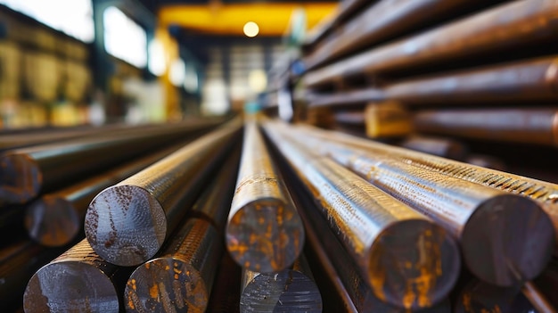 Stack of Steel Bars in Factory