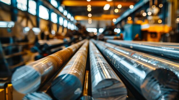 Stack of Steel Bars in Factory