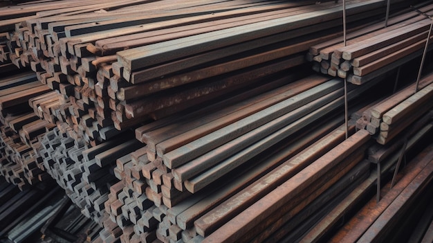 A stack of steel bars in a warehouse.