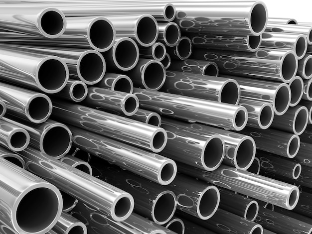 Stack of Steel Metal Tubes