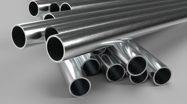 Photo stack of steel pipes metal tubes pipeline