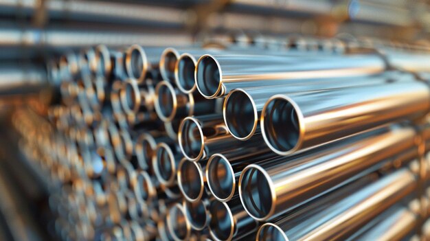 stack of steel pipes with depth of field effect