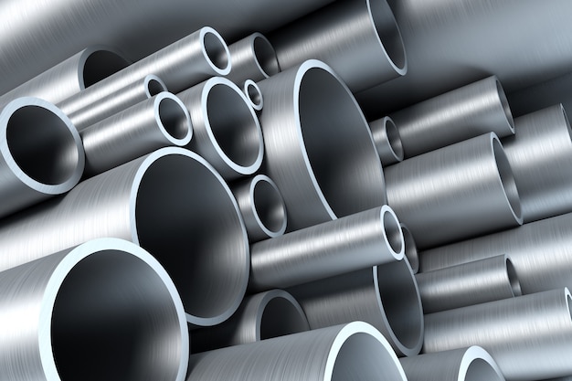 Foto pila di tubi in acciaio rendering 3d