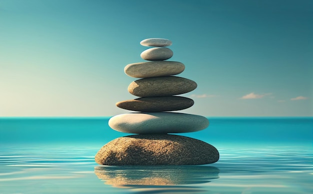 A stack of stones on top of a body of water