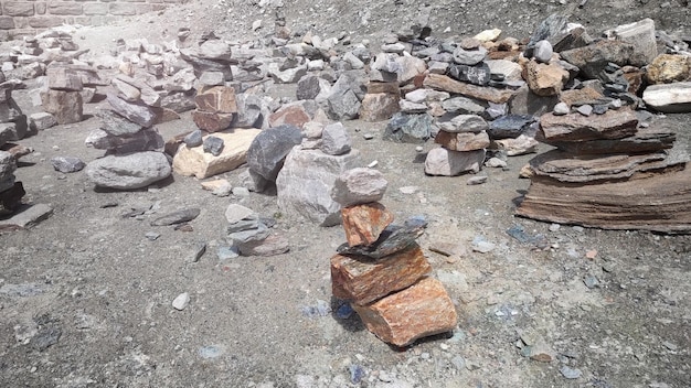 Stack of stones on top of the mountain arranged for meditation