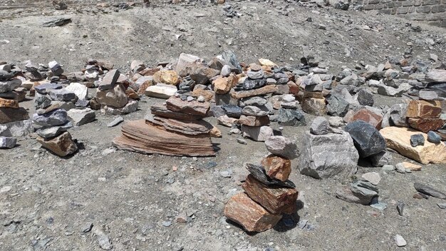 Stack of stones on top of the mountain arranged for meditation