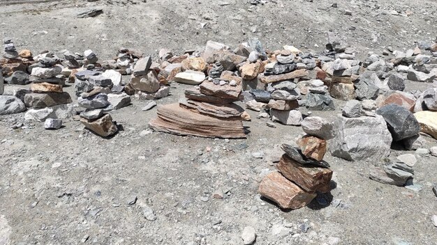 Stack of stones on top of the mountain arranged for meditation