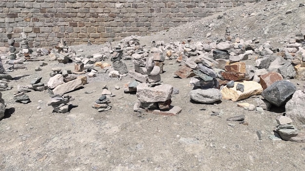 Stack of stones on top of the mountain arranged for meditation