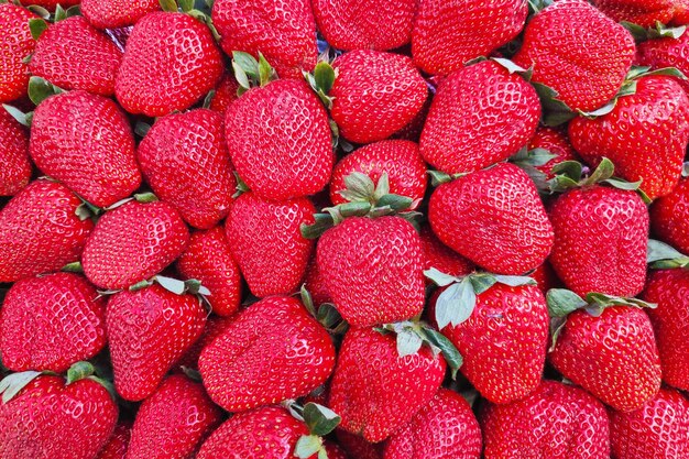 Foto pila di fragole su una bancarella del mercato